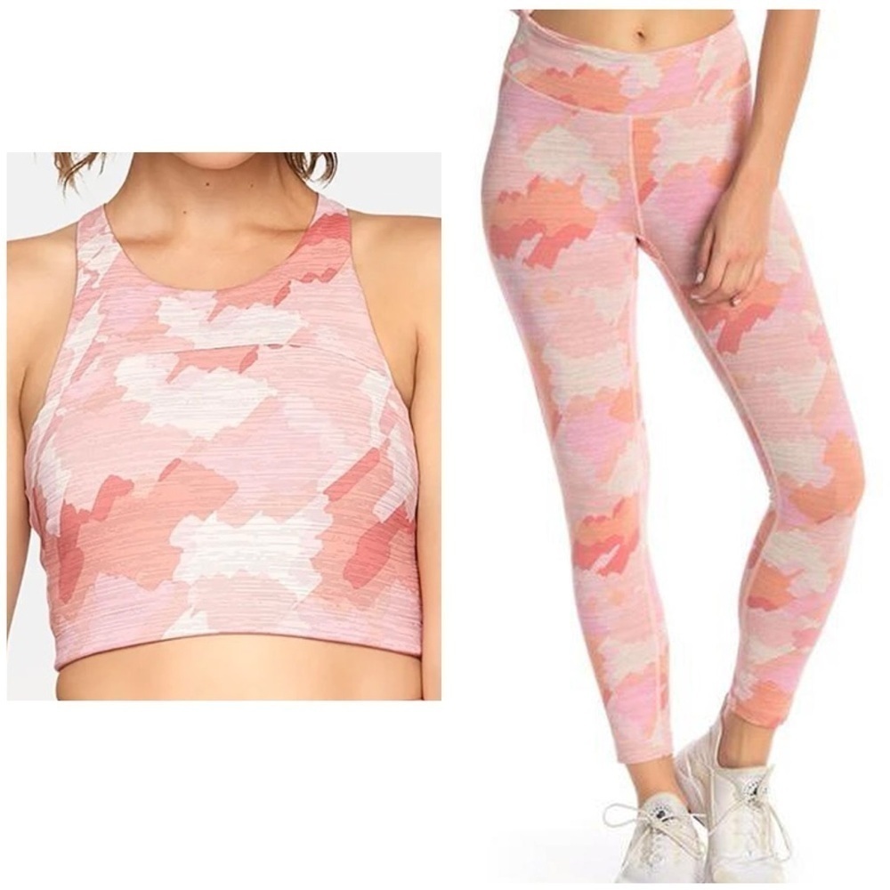NWT Outdoor Voices Tech Sweat Crop Bra Top (M) & Leggings (S)- Coral Camo